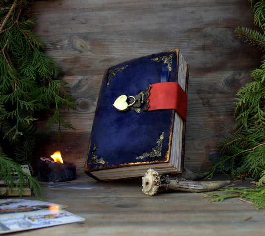 Blue Leather Suede journal grimoire with lock and key